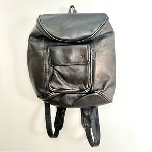 Vintage Frye Black Leather Zipper Top Front Pocket Backpack